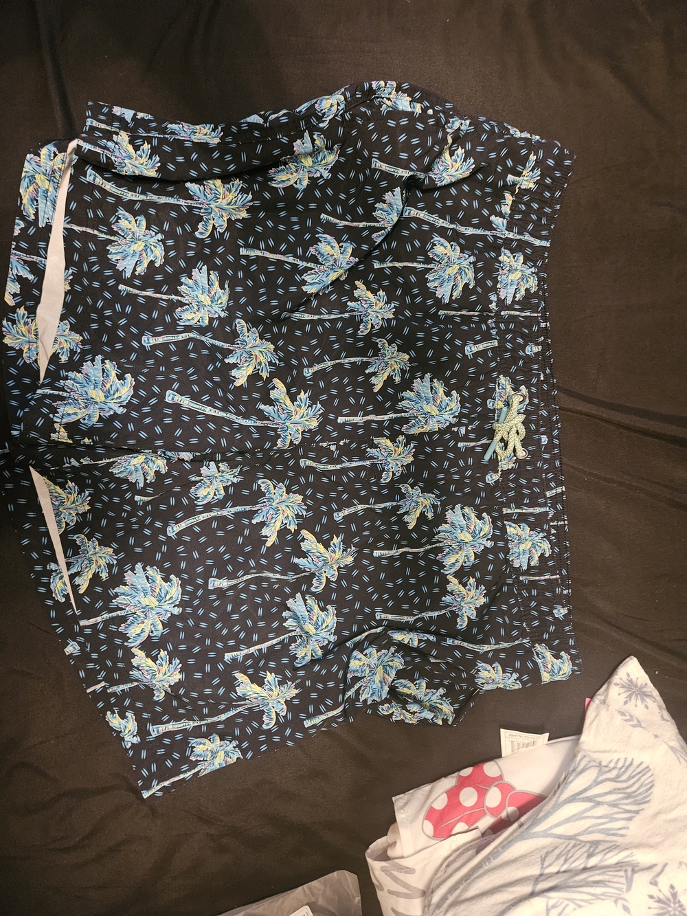 men’s Black Tropical Print Smim with Blue Palm Pattern